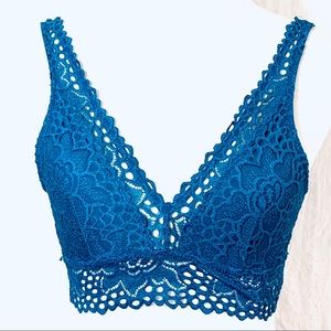 Aerie Lace Cotton Bralette Teal Medium Plunge